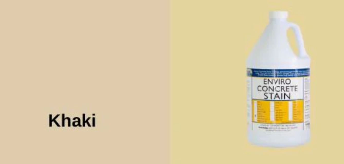 White bottle of Enviro Concrete Stain labeled Khaki