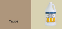Bottle of Enviro Concrete Stain labeled Taupe on a beige background