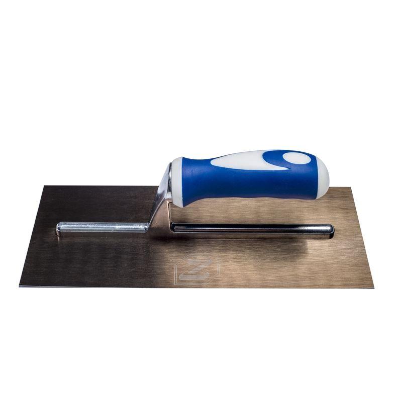 Metal trowel with blue handle