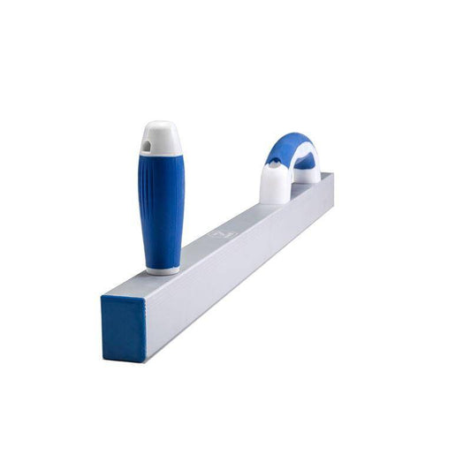 White and blue pool noodle with handles 
